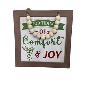 Farmhouse Christmas Wood Wall Decor Sign Beads Good Tidings of Comfort & Joy